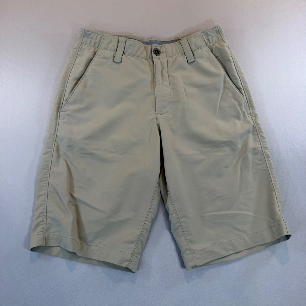 Under Armour Mens HeatGear Golf Shorts Tan Khaki Loose Fit Size 30 Stretch
